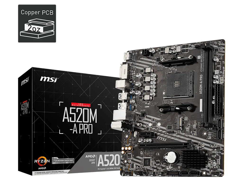 MSI AM4 A520M-A Pro DDR4 Box M-ATX
